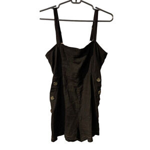 Timing Women's Linen Blend Romper Size M Black Summer Smocked Back Vacation